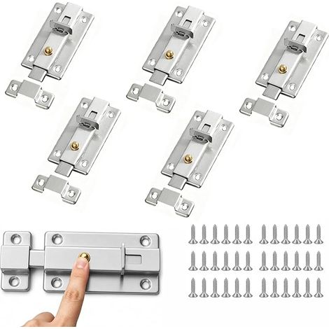 Automatic Sliding Door Lock, 5 Pieces Interior Door Latch with Spring, Door Catches and Door Locks for Bedroom, Garden Gate, Solid and Durable, Silver, 4 Inches (1/5)