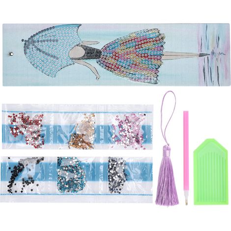 Kit de 5 marque‑pages diamant DIY avec pompon, artisanat créatif cadeau pour maison bureau école – Fille AA389 (1/5)