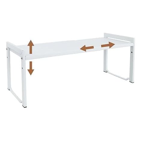 Étagère cuisine extensible 35-66 cm, étagère de cuisine, 1 paquet Blanche L Organisateur placard cuisine, rangement épices empilable pour comptoir, étagère d'armoire extensible – stockage culinaire