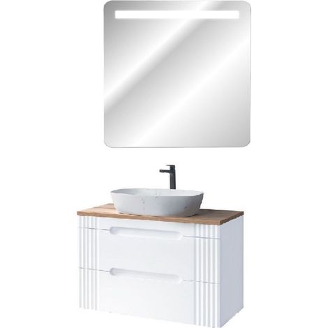 Meuble vasque à poser 100 cm + miroir LED Oceanie White - Livraison gratuite (1/5)