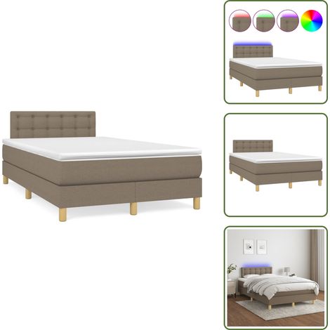 Letto con testiera regolabile - vidaXL Letto a Molle con Materasso e LED Tortora 120x190 cm in Tessuto - Letto con luci LED
