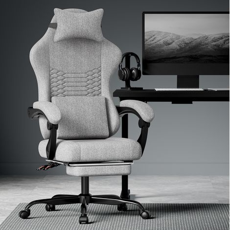 Sedia gaming ergonomica in tessuto, con poggiapiedi e schienale reclinabile, grigia HAVRYA (1/4)