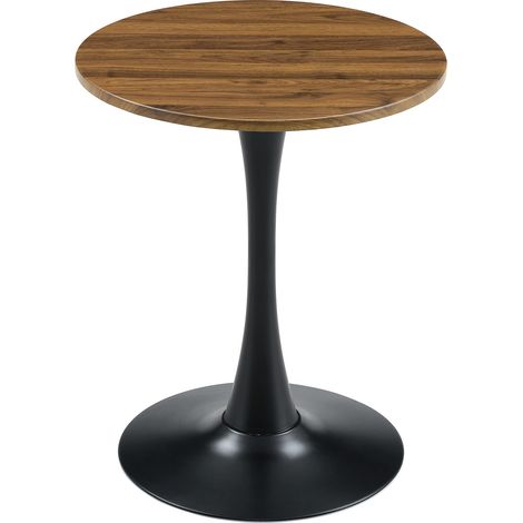 Mesa auxiliar redonda de 60 cm en MDF con efecto madera de nogal y base metálica negra (1/5)