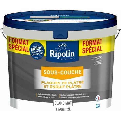 Ripolin – Peinture sous-couche plaque de plâtre 12 L – Mat blanc – Application facile pour murs préparés – Classée A+ qualité de l'air