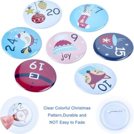 Set mit runden Knöpfen für einen Adventskalender mit den Zahlen 1-25, ideal als Geschenkdekoration für Bänder, Stoffbeutel und Päckchen (1/4)