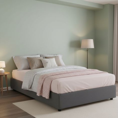 Talamo Italia - Letto piazza e mezza Andla, Letto contenitore con rivestimento in tessuto, 100% Made in Italy, Apertura frontale, adatto per materasso Cm 120x200, Grigio (1/5)