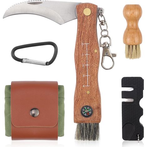 Klappbares Pilzmesser mit Bürste, Kompass und Tasche für Pilzsammler