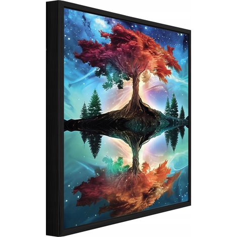 Leinwandbild Wandbild mit schwarzem Rahmen, Baum abstrakt, moderne Wanddekoration für Wohnzimmer und Schlafzimmer, Kunstdruck HD, 40 x 30 cm