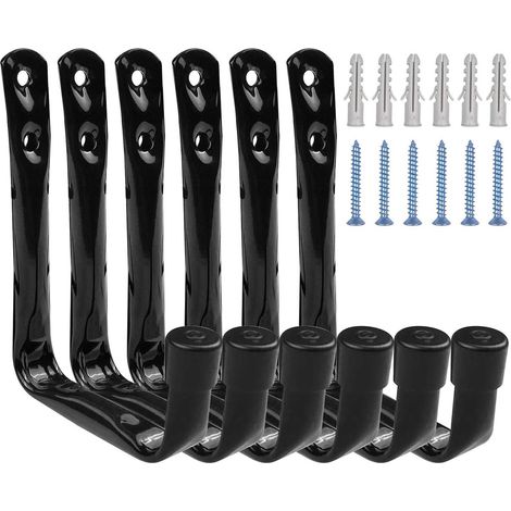 Filiyano-Lot de 6 crochets muraux noirs robustes 115 x 9 cm - pour garage, échelle, tuyau d'arrosage, vélo - vis incluses (1/5)