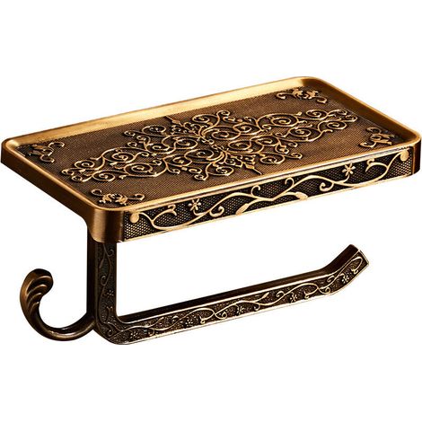 SABIR Porte-papier hygiénique en bronze, porte-papier hygiénique en laiton antique, porte-papier hygiénique mural de qualité supérieure avec étagères (1/2)