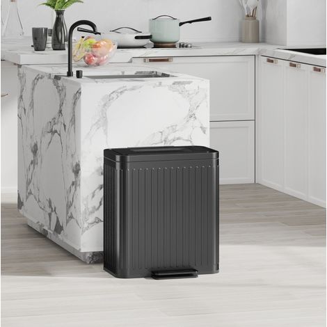 Pattumiera da cucina doppia a pedale 2 x 20 L, 85 x 45,5 x 36,5 cm, metallo nero, REDOM (1/5)