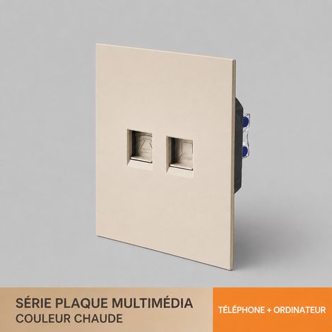 Prise murale combinée ordinateur (RJ45) et téléphone (RJ11) série CC PC teinte chaude 8,8 × 8,8 × 5,1 cm – Livraison gratuite (1/5)