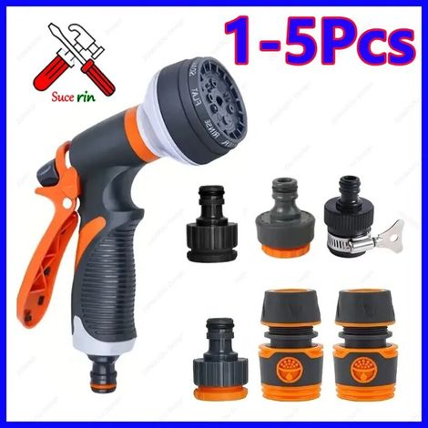 (Kit3) Pistolet d'arrosage de jardin réglable 1 à 5 pièces, 8 modes, pulvérisateur haute pression, buse d'arrosage pour pelouse et plantes (1/4)