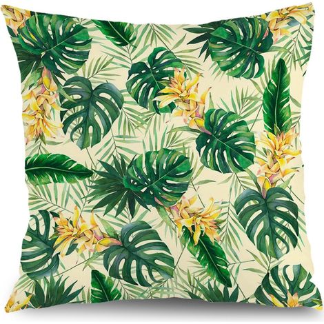 Housse de coussin fleurs feuilles vertes, décoration maison,40×40cm (1/5)