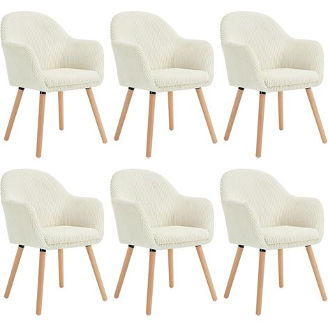 WOLTU 6x Sillas de Comedor Sillas de Cocina Giratorias con Patas de Metal para Comedor. Asiento de Pana. Patas de Madera. Crema (1/5)