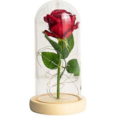 Roses artificielles éternelles avec lumière LED, aspect réaliste, fonctionnant sur piles, cadeau idéal pour les fêtesrouge (1/5)