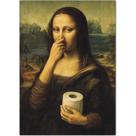 Poster de WC d'invités Mona Lisa avec papier toilette - Décoration murale pour salle de bain - Format A4 - Sans cadre photo (1/5)