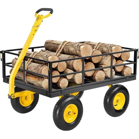 Chariot de jardin en acier 1200 Lbs, remorque utilitaire avec pneus tout terrain 13, côtés amovibles et poignée pivotante, jaune (1/5)
