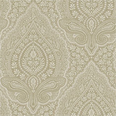 Damask Wallpaper Taupe Beige Floral Paste The Wall Textured Vinyl 10m Roll (1/4)