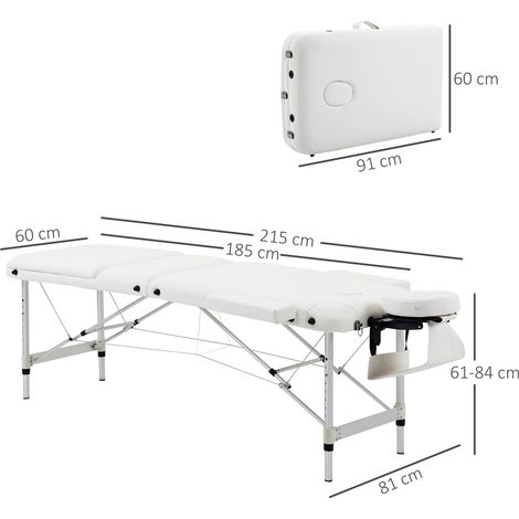 Mobile Massageliege 3 Zonen Klappbar Massagetisch mit Kopfstütze Armlehne Tragetasche höhenverstellbare Aluminium Massagebett tragbar inkl. Zubehör Massagebank bis 225 kg Belast Weiß (1/5)