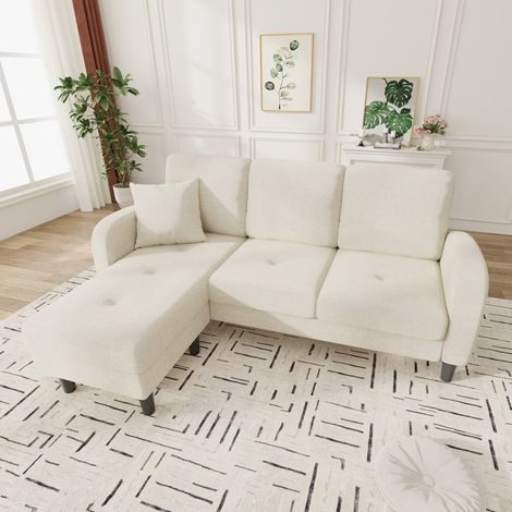 Canapé d'angle en L 166x118x77cm avec méridienne et tissu lin-coton respirant - Modulaire 3 places, idéal salon, appartement, bureau - Beige clair (1/5)