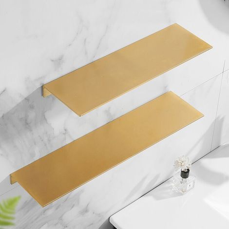 Set of 2 Wall Shelves, Brushed Gold Finish, Metal Shower Shelves, for Wall Decoration, Floating Design for Living Room, Bedroom, Bathroom, Kitchen (40 x 12.5 CM) (1/4)