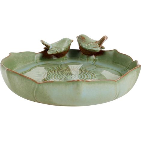 Abreuvoir Oiseaux - 1 Pièce - Céramique Émaillée - Design Vintage - Résistant Intempéries - Jardin Balcon - 24 cm (1/5)
