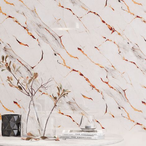 Panneau Mural – Blanc Or – Effet Marbre – 250x120x0.3CM