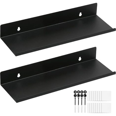 2 Pièces 30cm Metal Etagere Murale Noir Etagere Douche sans Percage Moderne Étagère Flottante avec Vis, Stickers Adhésifs Etanche Etagere Salle de Bain pour Salon,Cuisine,Salle de Bains (1/5)