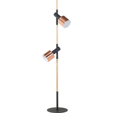 Stehlampe OWENS verstellbar Eichenholz Schwarz