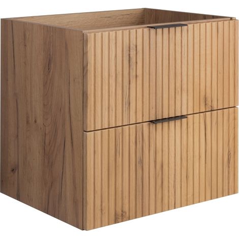 Furnidea - Meuble suspendu sous lavabo FLOW chêne 60 cm- 2 tiroirs - façades rainurées (1/5)