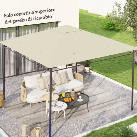 Toiture de remplacement pour tonnelle en polyester 3x3m avec aérations et trous de drainage. Couleur crème.