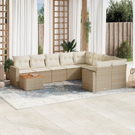 10-tlg. Garten-Sofagarnitur mit Kissen Beige Poly Rattan vidaXL (1/3)