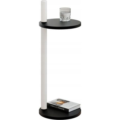 Mesita auxiliar redonda tipo loft con estante, 30x30x80 cm, metal blanco. (1/5)
