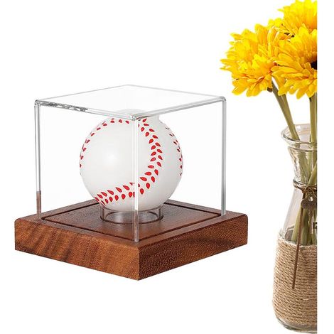 Vitrines de Baseball pour balles, vitrine de Baseball avec Base en Bois - Présentoir de Base en Bois pour balles - Présentoir de en protégé Contre Les UV pour de Taille Officielle (1/5)