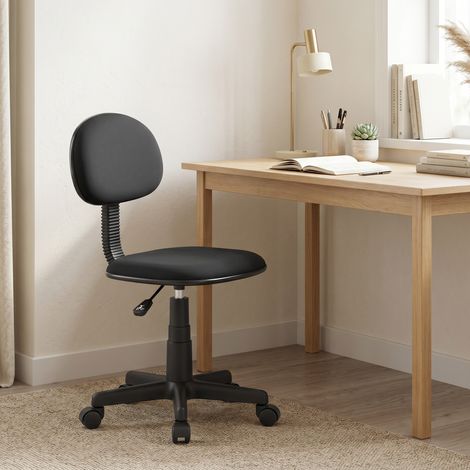 Chaise de bureau sans accoudoirs, réglable en hauteur, avec roulettes pivotantes à 360°, dossier bas, noire (1/4)