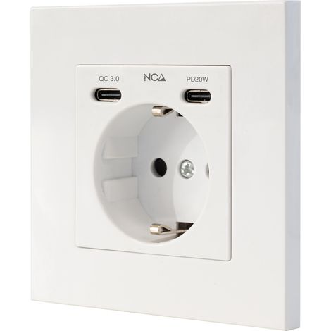 Nanocable Base de enchufe de pared tipo schuko con 2 USB-C PD - Max. 3.4A, Blanco