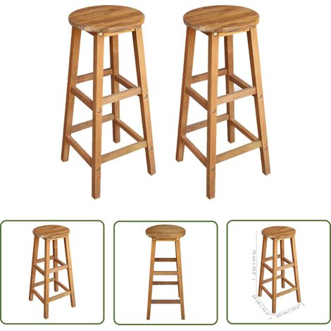 INLIFE Tabourets de bar 2 pcs Bois d'acacia solide (1/4)