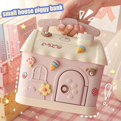 Tirelire Maison Cartoon en PP avec Stickers 3D DIY pour Economies d'Argent – Boîte de Stockage pour Coins et Banknotes – Décoration et Cadeau pour Enfants et Adultes – Coloris Bleu ou Rose – Dimension (1/5)