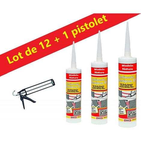 Lot de Colle contact néoprène, colle de montage, tout type de matériaux, plinthes, cuir, bois, ... Fabrication Française - Lot de 12 + pistolet.