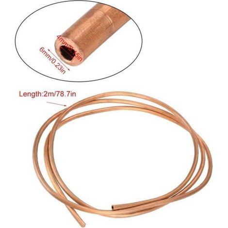 1 Tuyau de Cuivre, Longueur 2M, OD 6mm ID 4mm, Épaisseur 1mm, pour Réfrigération (1/4)