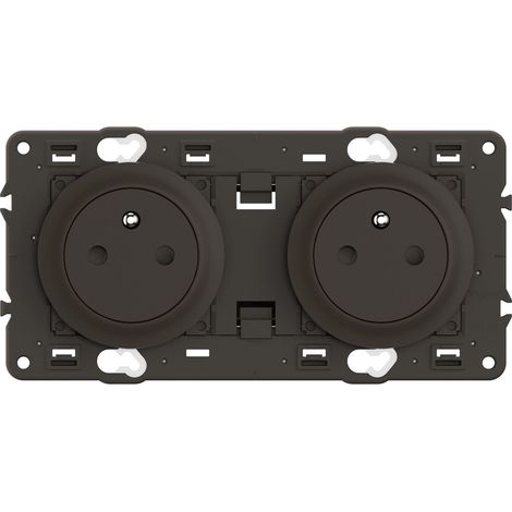 LEGRAND - Double prise de courant avec terre précâblée Céliane Surface Confort - Noir avec support, à équiper d'une plaque (1/2)
