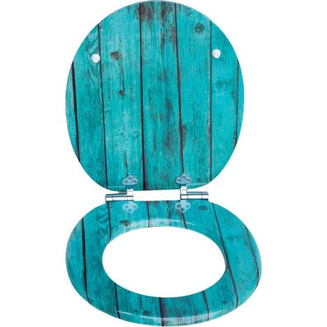 Abattant de toilette HomSeat motif bois turquoise, âme en MDF, couvercle à fermeture douce et silencieuse, revêtement hygiénique facile à nettoyer (1/5)
