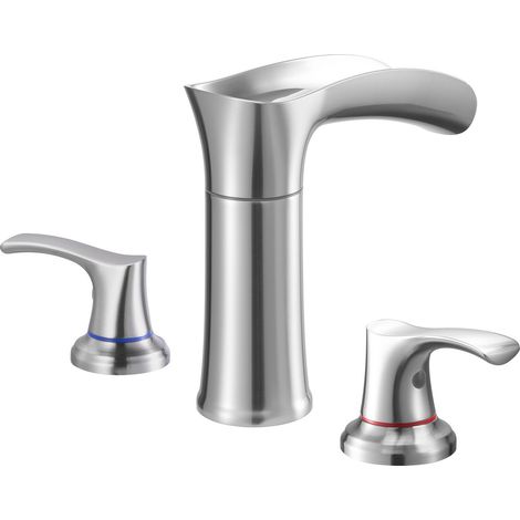 3-Loch-Badewannenarmatur, Badewannenmischer aus Zinklegierung mit Wasserfallauslauf und 2 Griffen, freistehendes Badewannenarmaturenset zum Waschen von Haustieren und für Erwachsenenbäder, silberfarbe (1/5)