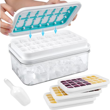 Bac a Glacons avec Couvercle, 328=84 Grilles, Bacs à Glaçons en Silicone, Moule à glaçons avec Boîte de Rangement et Pelle, Bac à Glaçons Réutilisable pour Nourriture Bébé Whisky Café Boissons (1/5)