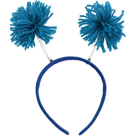 Bandeau décoratif à pompon en fourrure pour fille, bandeau amusant, serre-tête à pompon duveteux pour Halloween, Noël, anniversaire-Graphite blue