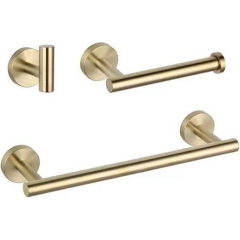 Set di accessori da bagno in 3 pezzi color oro, doccia in acciaio inox SUS304 (gancio appendiabiti, portarotolo, portasciugamani da 40 cm), stile contemporaneo (1/4)