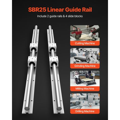Rail de Guidage Linéaire SBR25 Rails Linéaires 1200 mm 2 PCS et Blocs de Roulement à Billes Intégrés 4 PCS, pour Machines de Découp… (1/5)