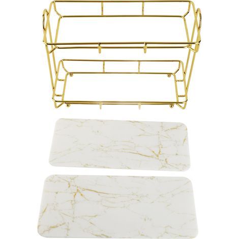 Gold-weißes, zweistöckiges Badezimmerregal zur Aufbewahrung von Make-up, ergonomisches Design, rutschfest, kompakte Größe (1/5)