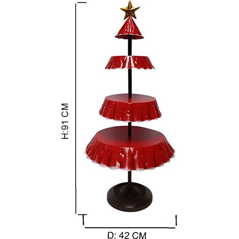 Albero di Natale in Metallo con 3 Ripiani Puntale a Stella Verde o Rosso HCM 91 Decorazione NATALIZIA tavola casa idea regalo - colorigenerali: ROSSO (1/2)